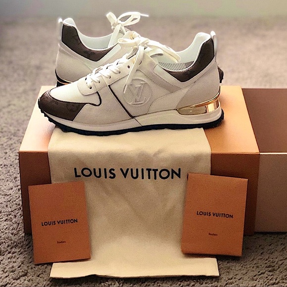 Louis Vuitton White Leather & Brown Monogram Coated Canvas Run Away  Sneakers - Size 39 EU / 9 US